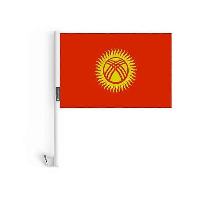 Kyrgyzstan Car Flag – 14 x 21 cm – Polyester Fabric – Window Attachment – 10 pieces
