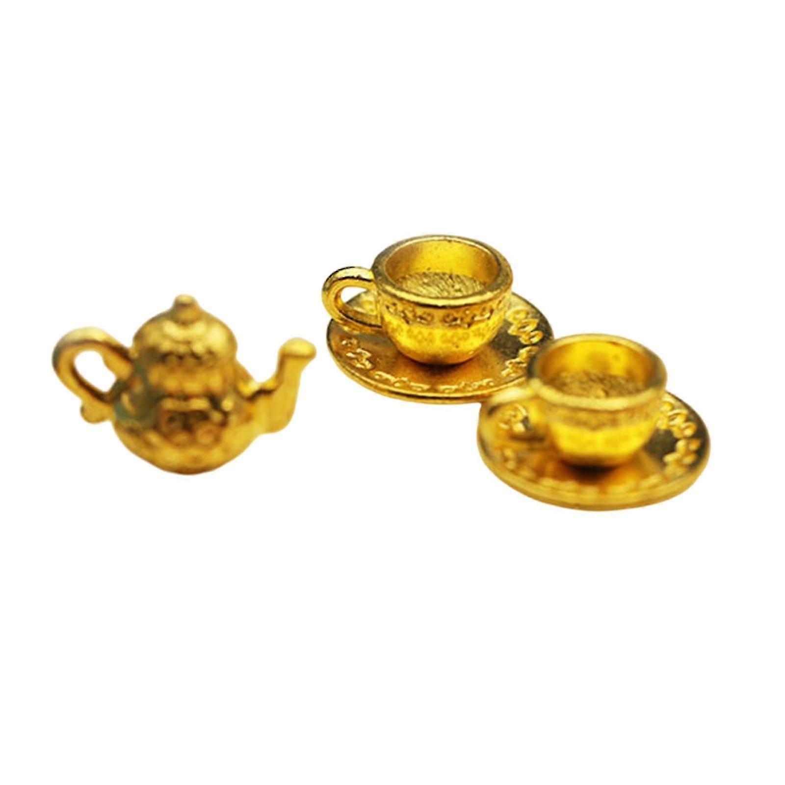 Dollhouses Miniature Teapot Cup Saucer Model Indoor Dollhouses Furniture Model Pretend Play Toy for Kid DIY Micro Scene