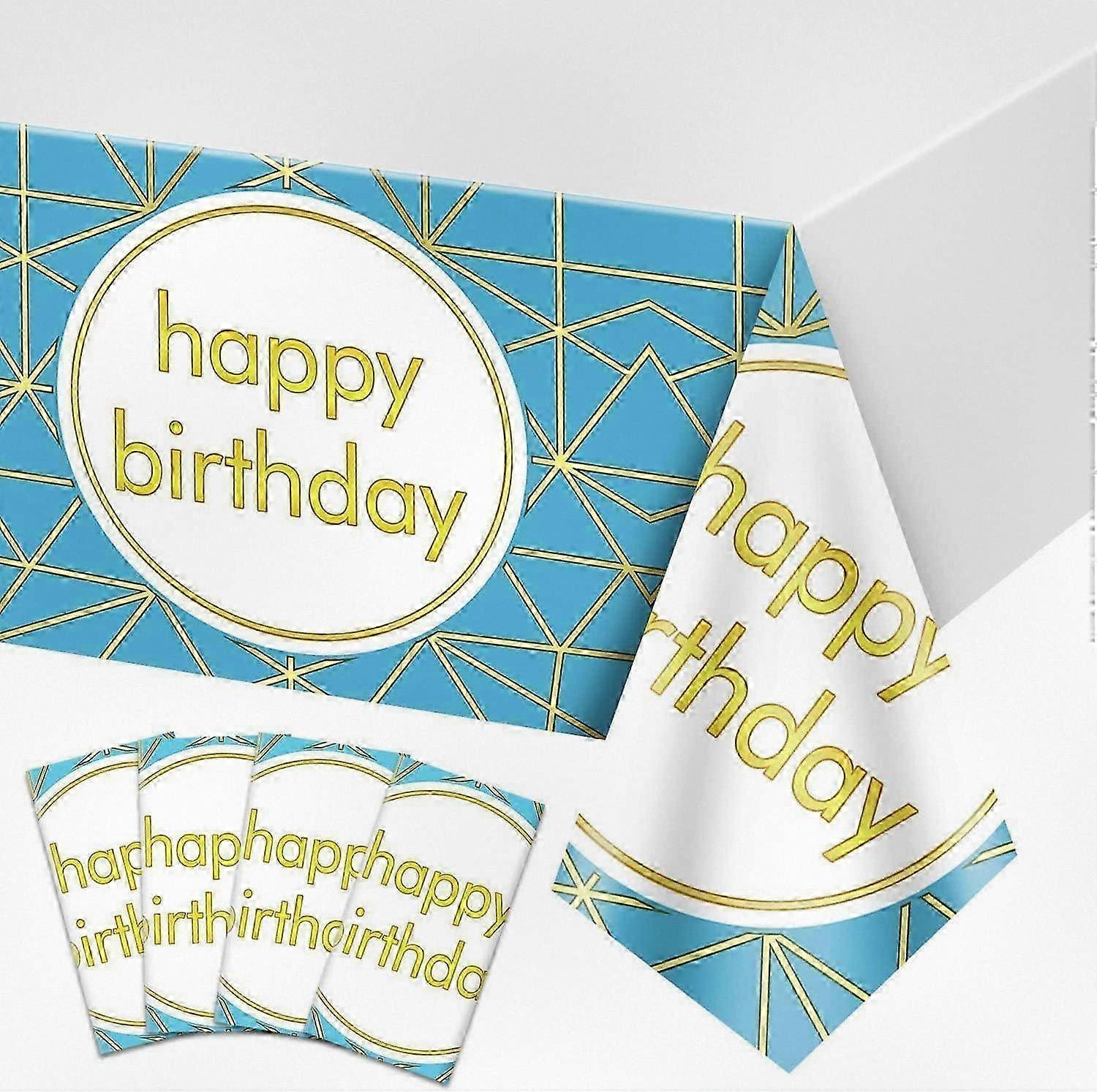 Pack of 4 Disposable Rectangular Aluminum Table Covers in Blue and Gold Design Suitable for Events, 137 x 274cm