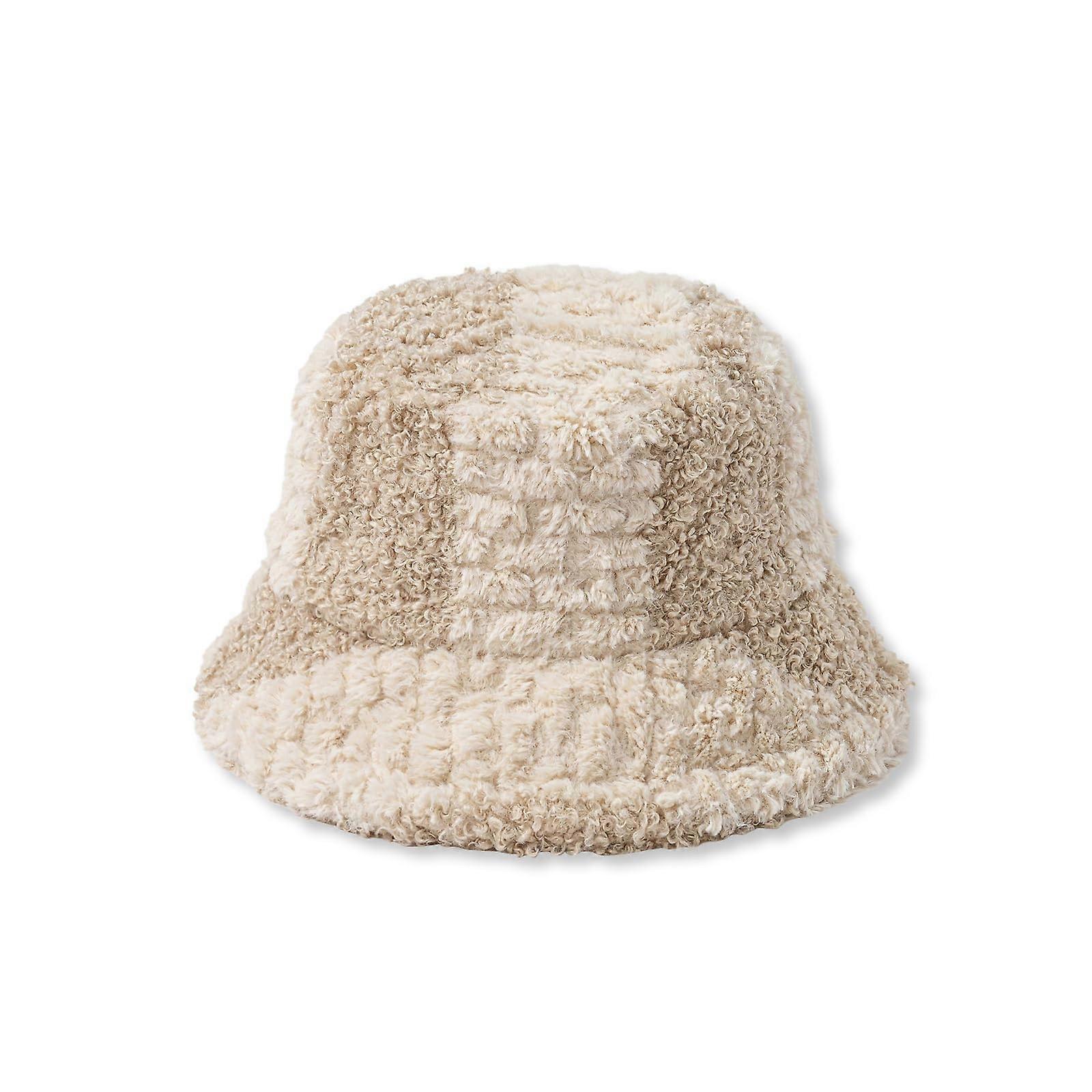 Winter Sherpa Bucket Hat for Women and Men, Fluffy Color Blocked Check Pattern, Adjustable Warm Fashion Hat