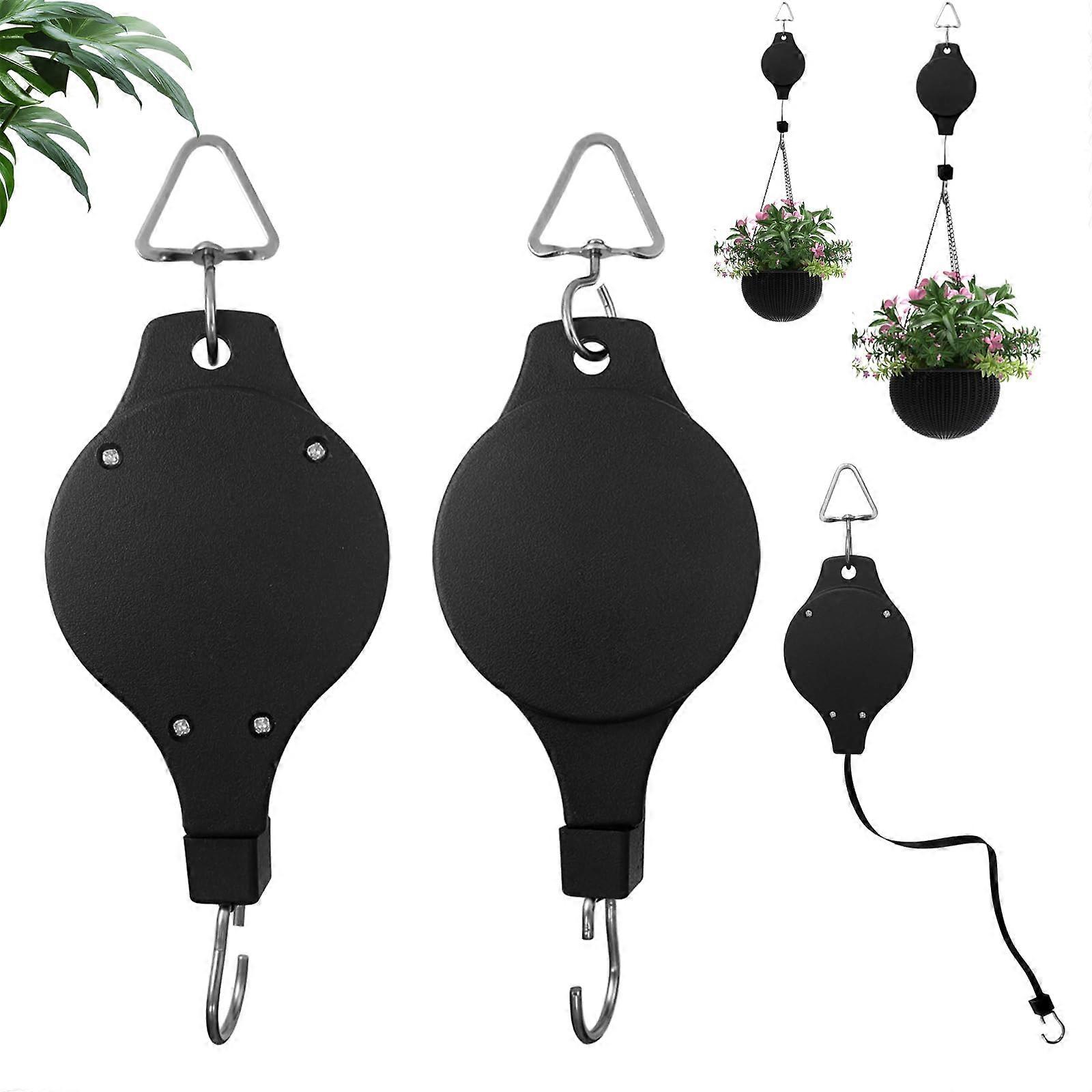 Pack of 2 Retractable Flower Basket Hooks for Garden Baskets, Feeders, Black