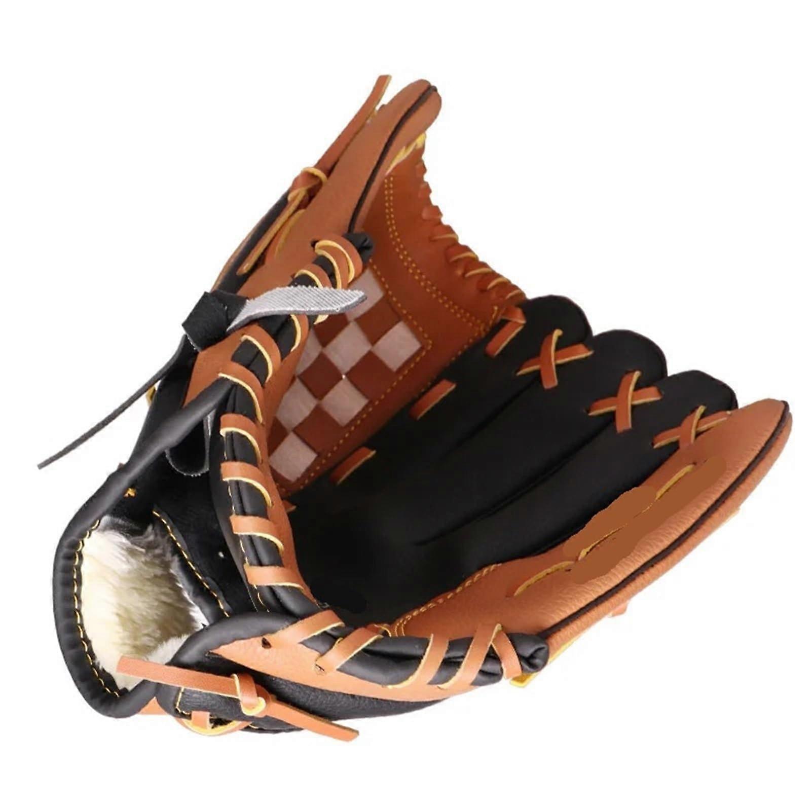 Baseball gloves, thickened, for adults, Softball, protective catcher gloves, PVC, Brown black 10.5in