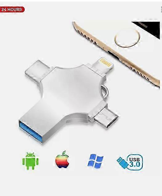 2TB 4-in-1 USB 3.0 Flash Drive With USB-A, USB-C & IPhone/Android OTG – Ultra Portable Memory Stick For Phones, Laptops, PCs & Mac