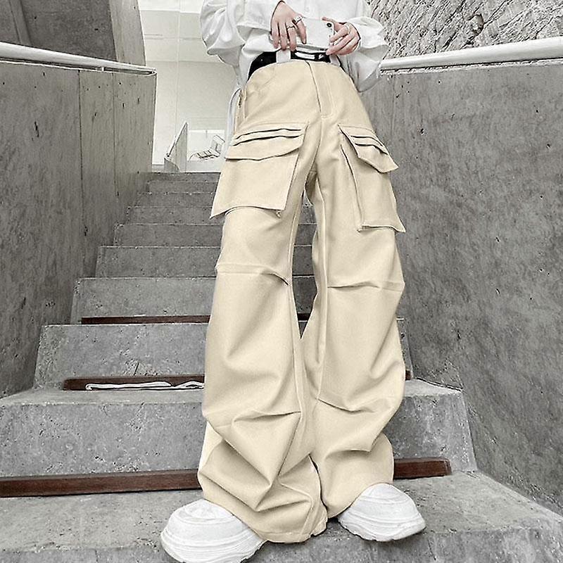 INCERUN Spring Men's Solid Multi-Pocket Pleated Straight-Leg Cargo Trousers