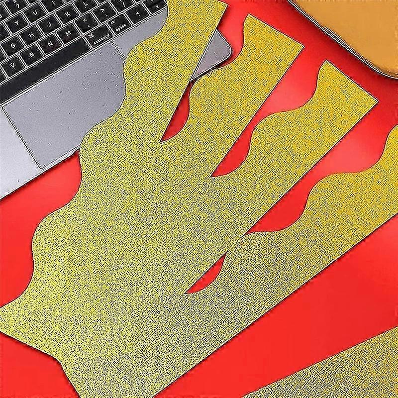 30Pcs Gold Bulletin Board Borders, Shine Glitter Scalloped Bulletin Borders Trim for Classroom Offi