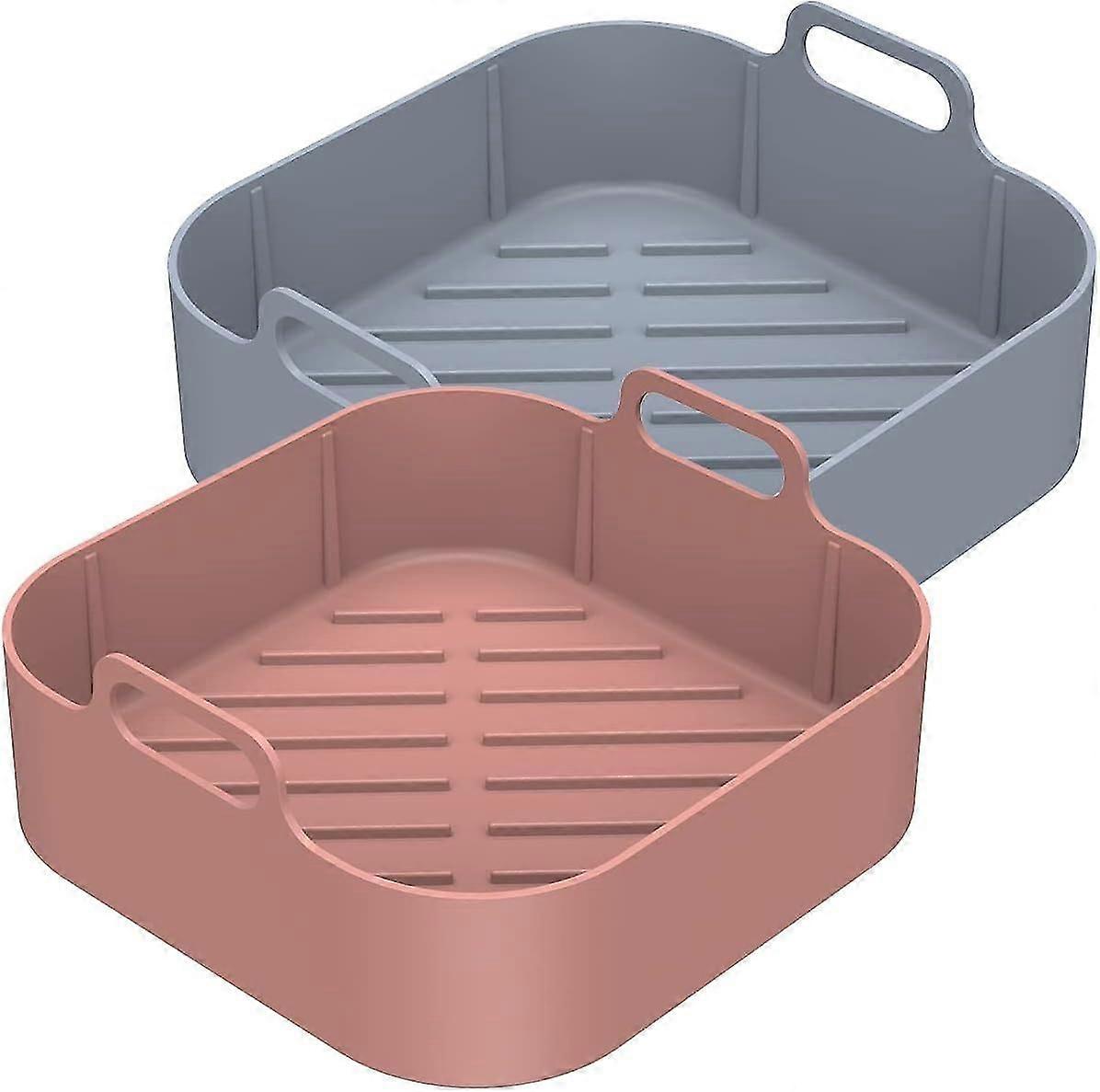 (Oblique Lne) 2 pièces pot en silicone pour friteuse à air avec poignée, remplacement carré de la doublure de friteuse à air réutilisable o