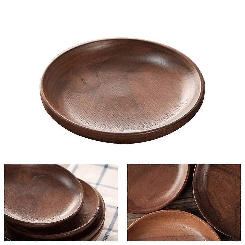 Round Platter Japanese-Style Black Walnut Wood Serving Plate Tableware For Home Users 13x13x2cm 1Pack