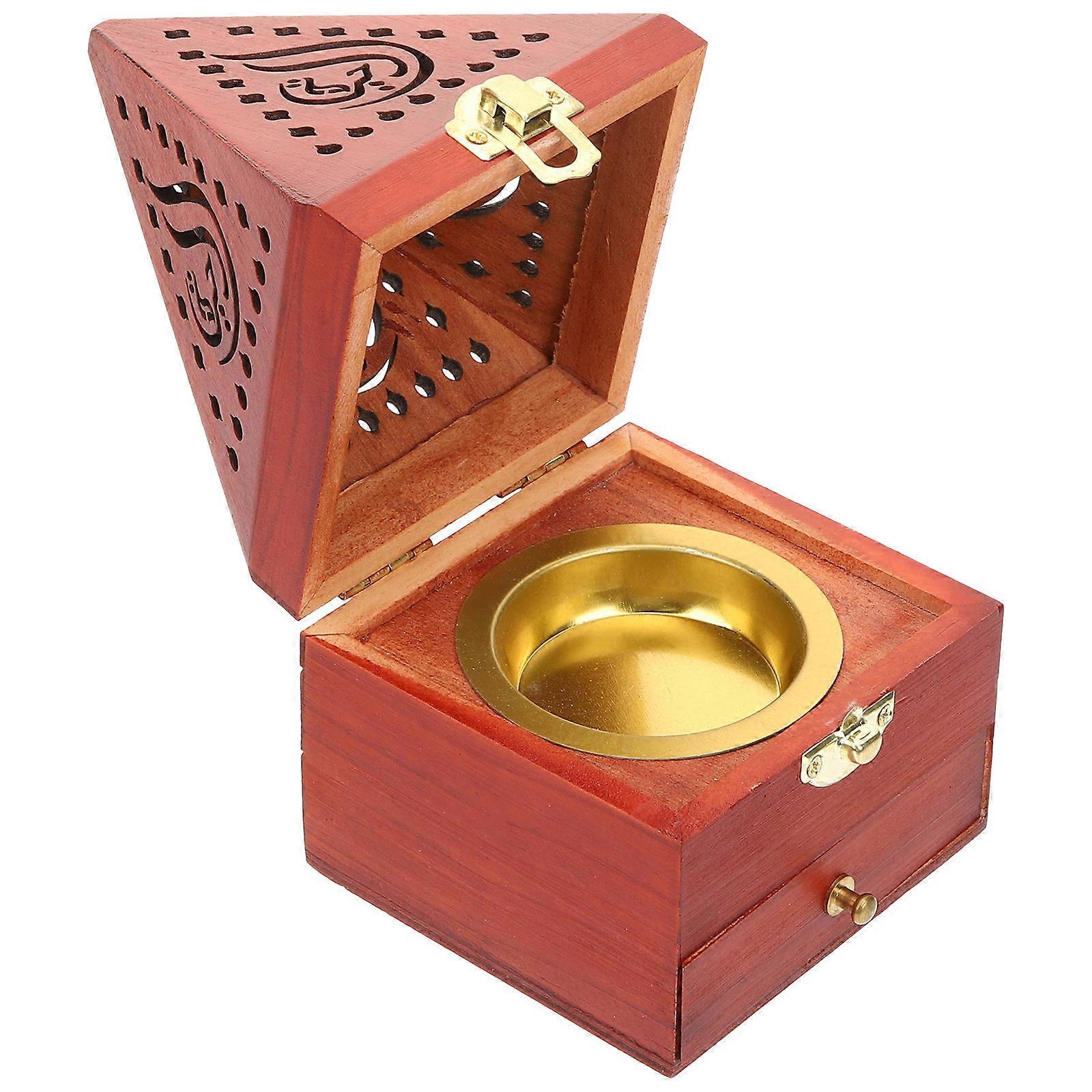 Vintage Wooden Incense Holder with Storage Box Multi Functional Aroma Burner for Home, Office and Meditation Spaces