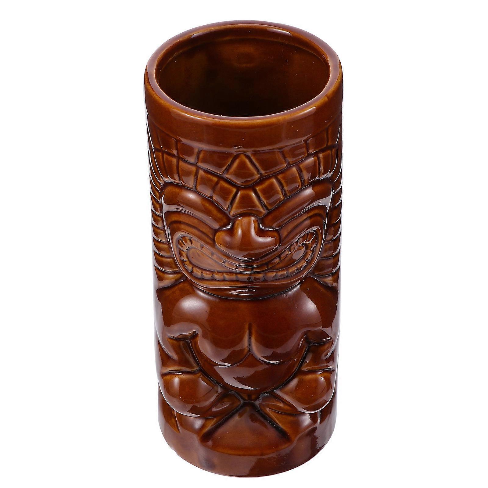 Sturdy Ceramic Tiki Cocktail Cup for Wine and Juice – Smooth Rim, Safe Home and Bar Use – Hawaiian Style Drinkware