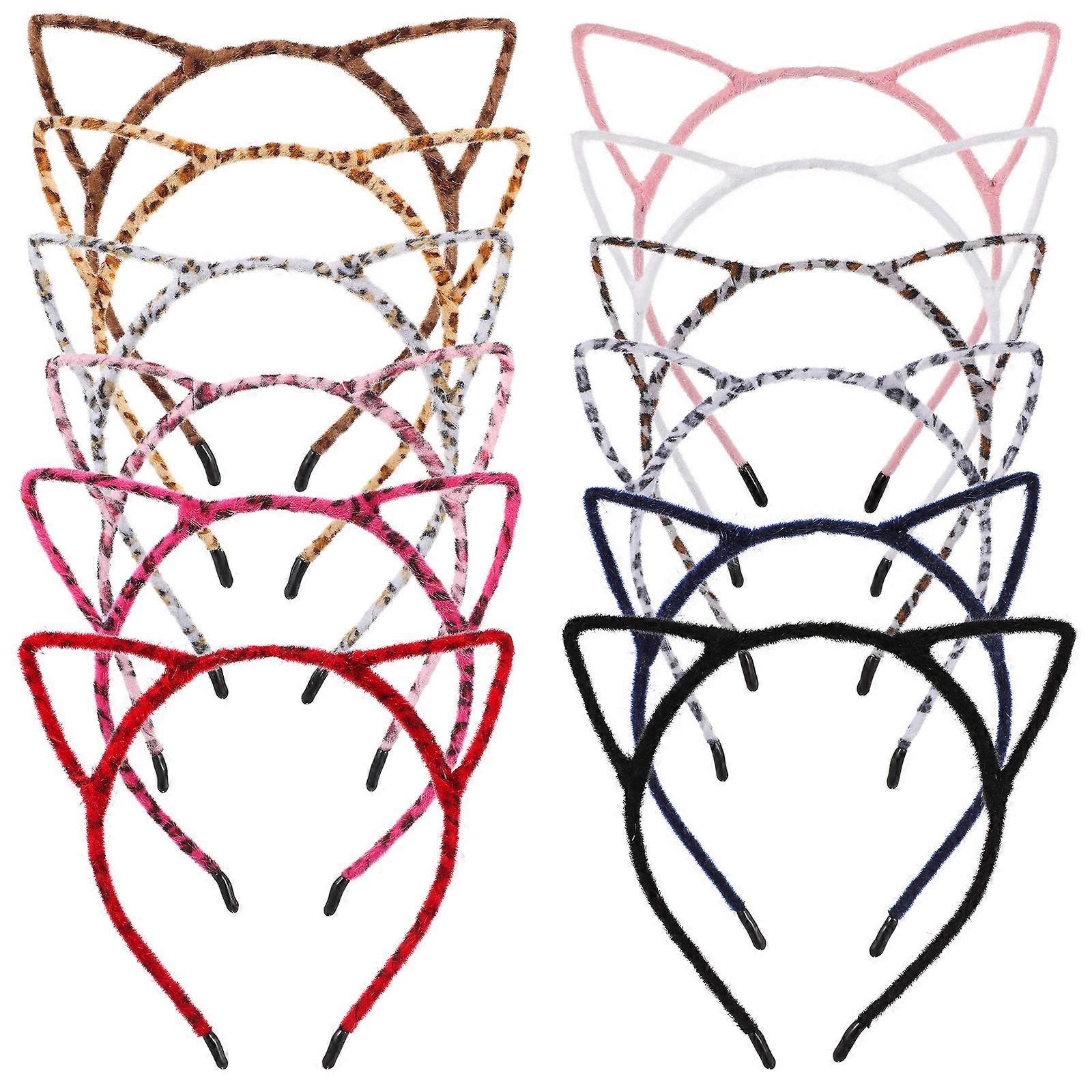 Leopard Ears Bulk Cat Ear Headband Adjustable Size for Party and Daily Use 12Set