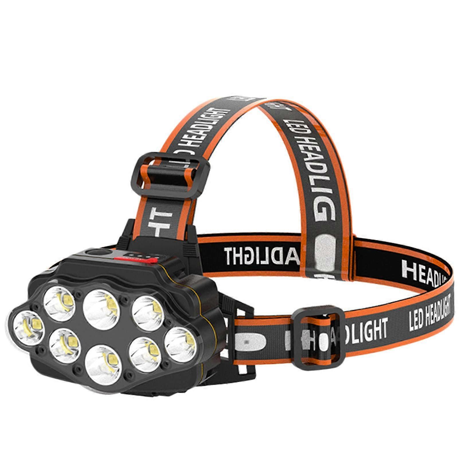 Headlamp Super Bright Rechargeable USB Head Torch 8 LED 8 Modes Waterproof with Red Warning Light for Camping Hiking Fishing Work