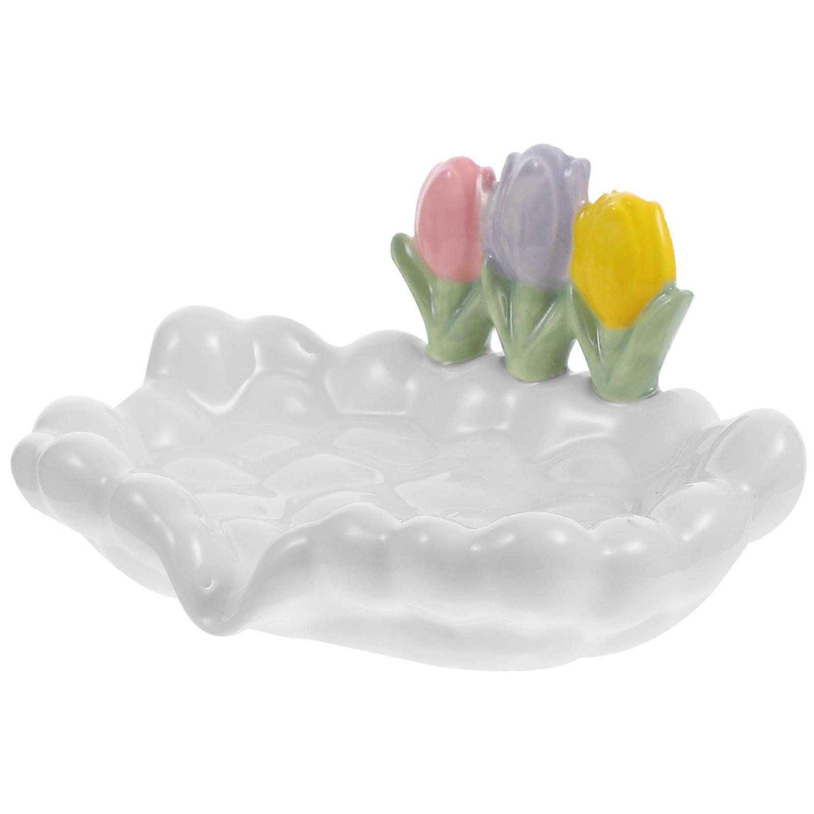Self-Draining Soap Dishes Ceramic Cloud Shape Family Use 1Set