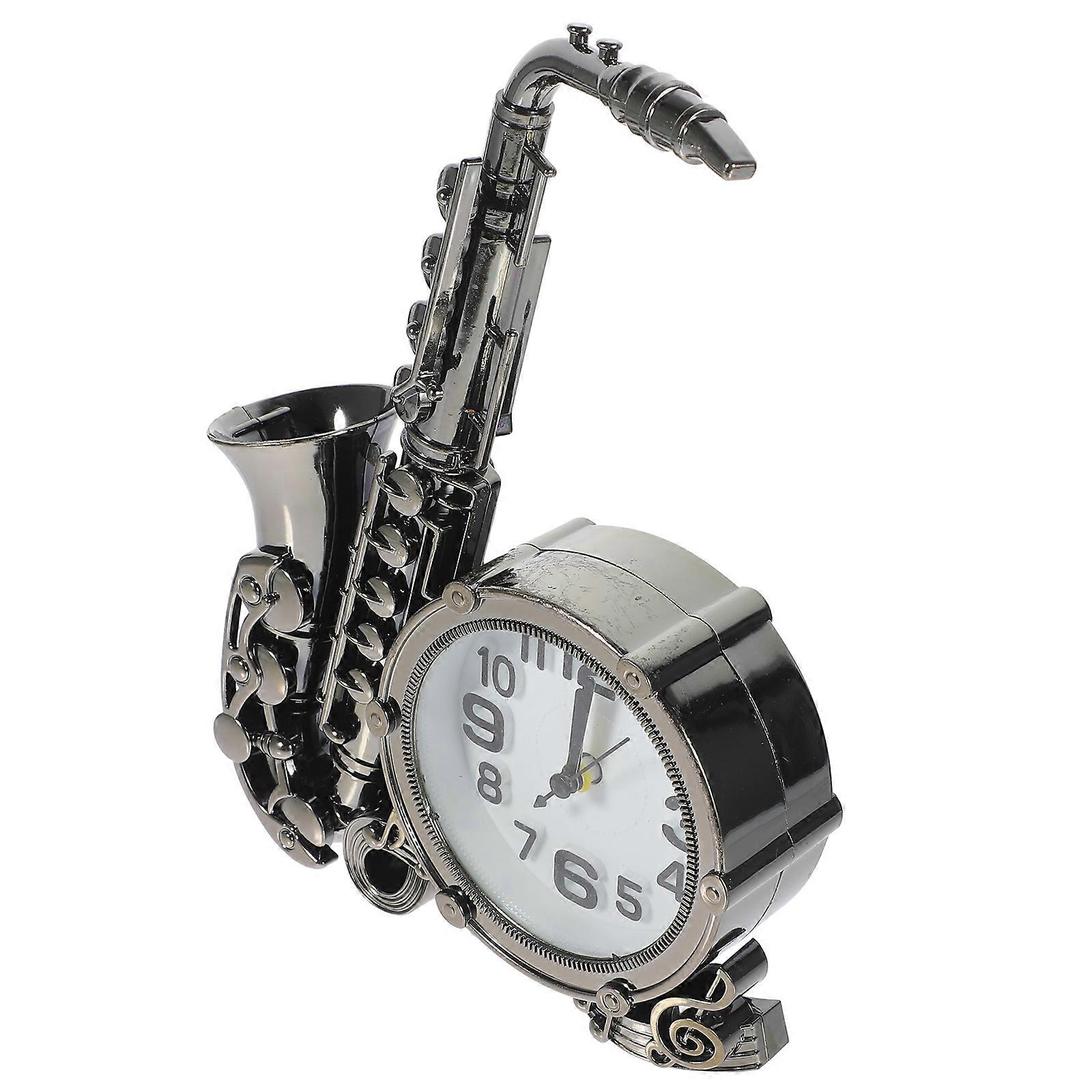 Retro Saxophone Shaped Alarm Clock for Bedroom – Vintage Analog Decorative Clock, Compact Stylish Home Desk Ornament