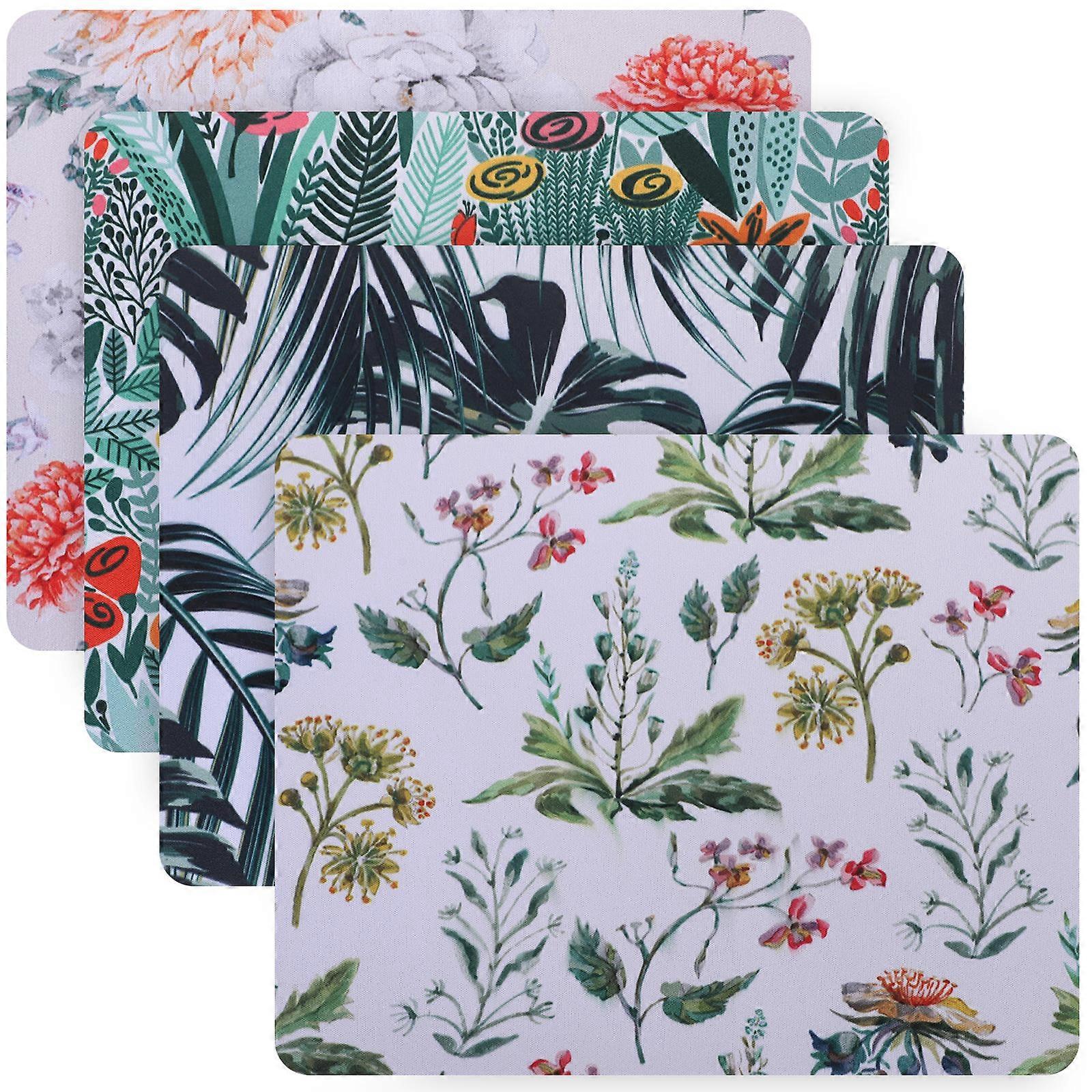 Pretty Mouse Pad Flower Plants Decorative Anti-Slip 4Pcs For Laptop Daily Use