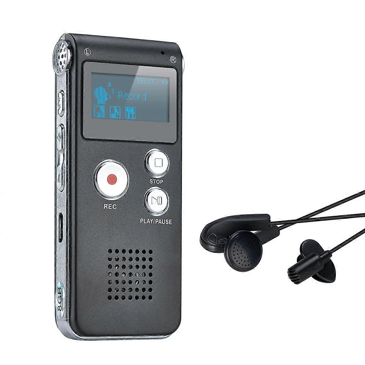 Portable Digital Voice Recorder Audio Recorder Dictaphone LCD Recorder MP3 Player-8 GB (Black)