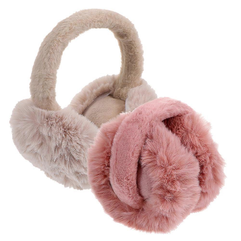 Foldable Ear Warm Earmuffs Furry Ear Warmer Women Ear Protector Assorted Color Cold Weather Protection 2Pcs