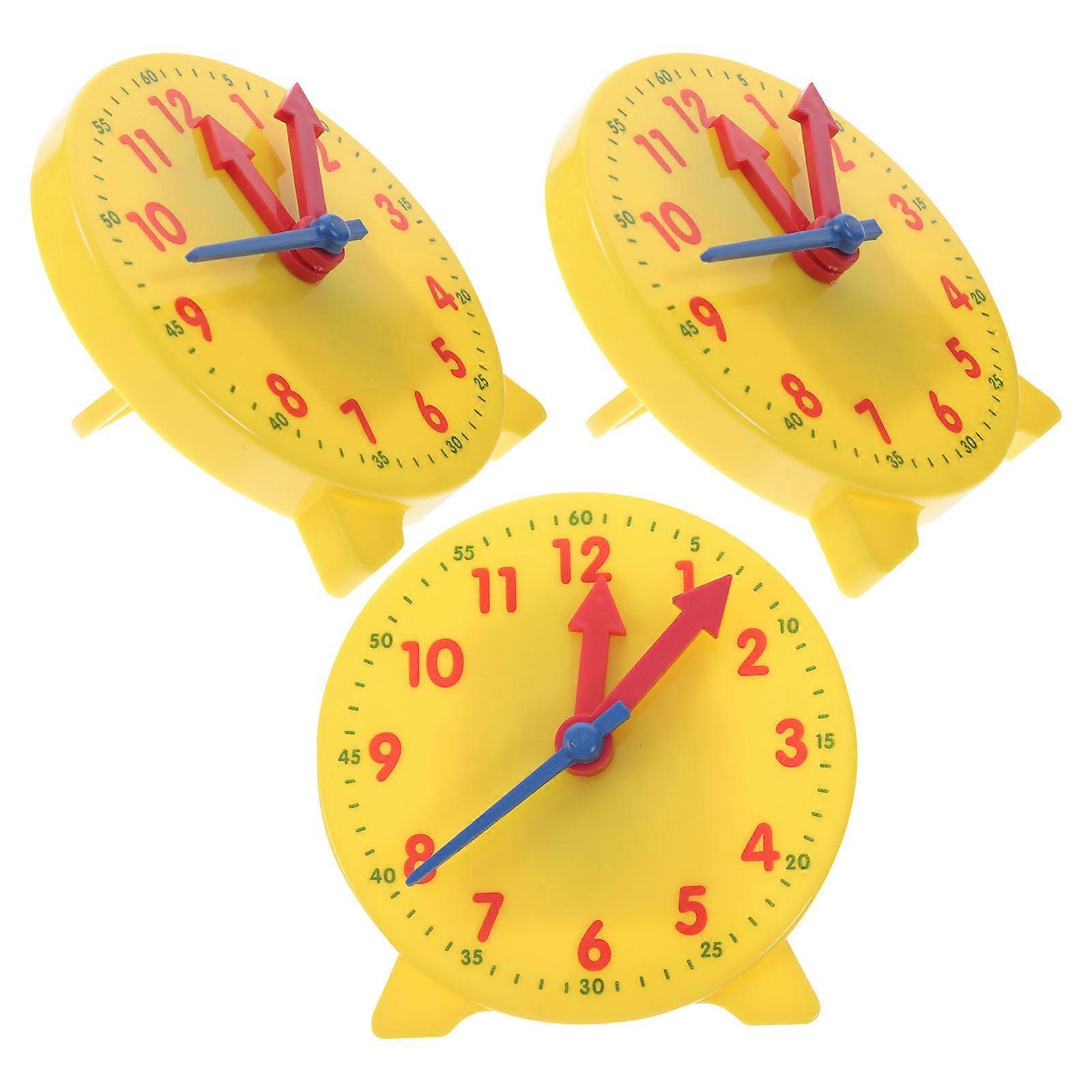 Learning Clock Model Classroom Teaching Clock Models Prop School Teaching Clock Models for Kids Yellow 10x10cm 3Pcs