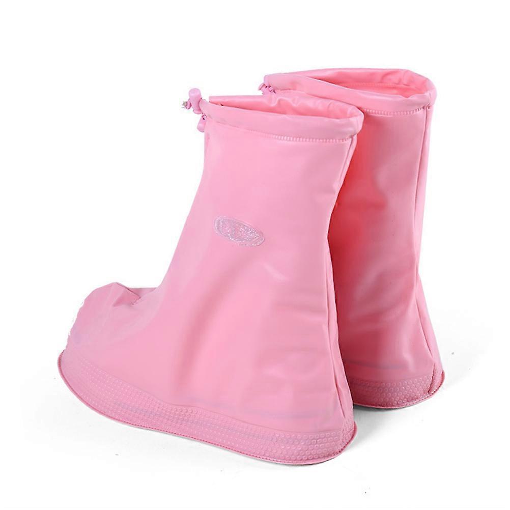 Safety Shoe Covers Reusable Wear Resistant Zippered Non-Slip Pvc Rainproof Shoe Protectors for Children Pink Xl 1 Pair