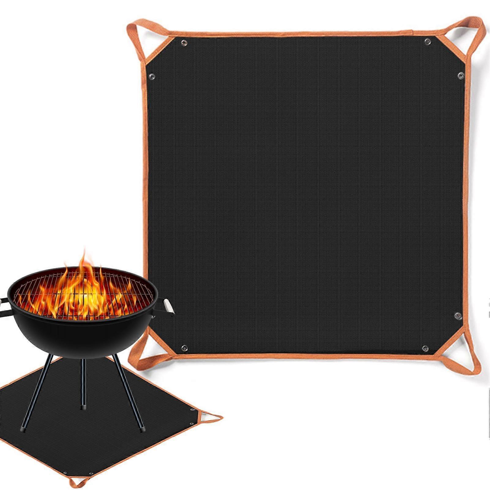 Silicone Fire Pit Mat with Handle, Square Fireproof Grill Mat, High Temperature Resistant for Wood Stoves and Camping
