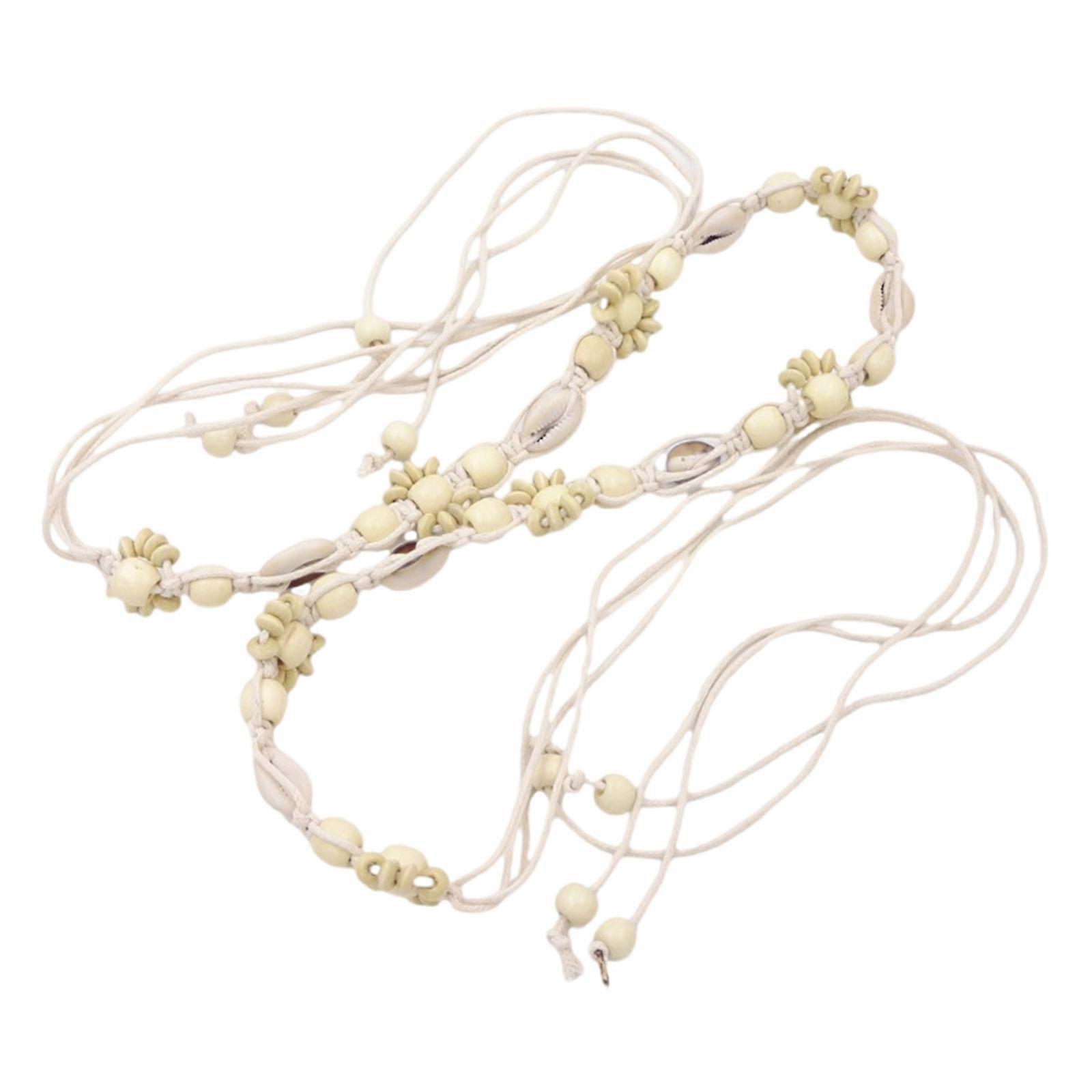 Handcrafted Waxed Rope Waist Cord Waist Rope With Shells Beaded Design for Various Occasion and Beach Event Wear  Beige