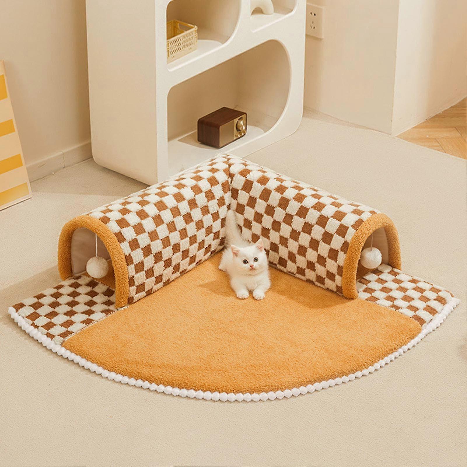 Cat Tunnel Bed Rug, 2 in 1 Cat Tunnel with Carpet, Multifunctional Cat Cave Mat