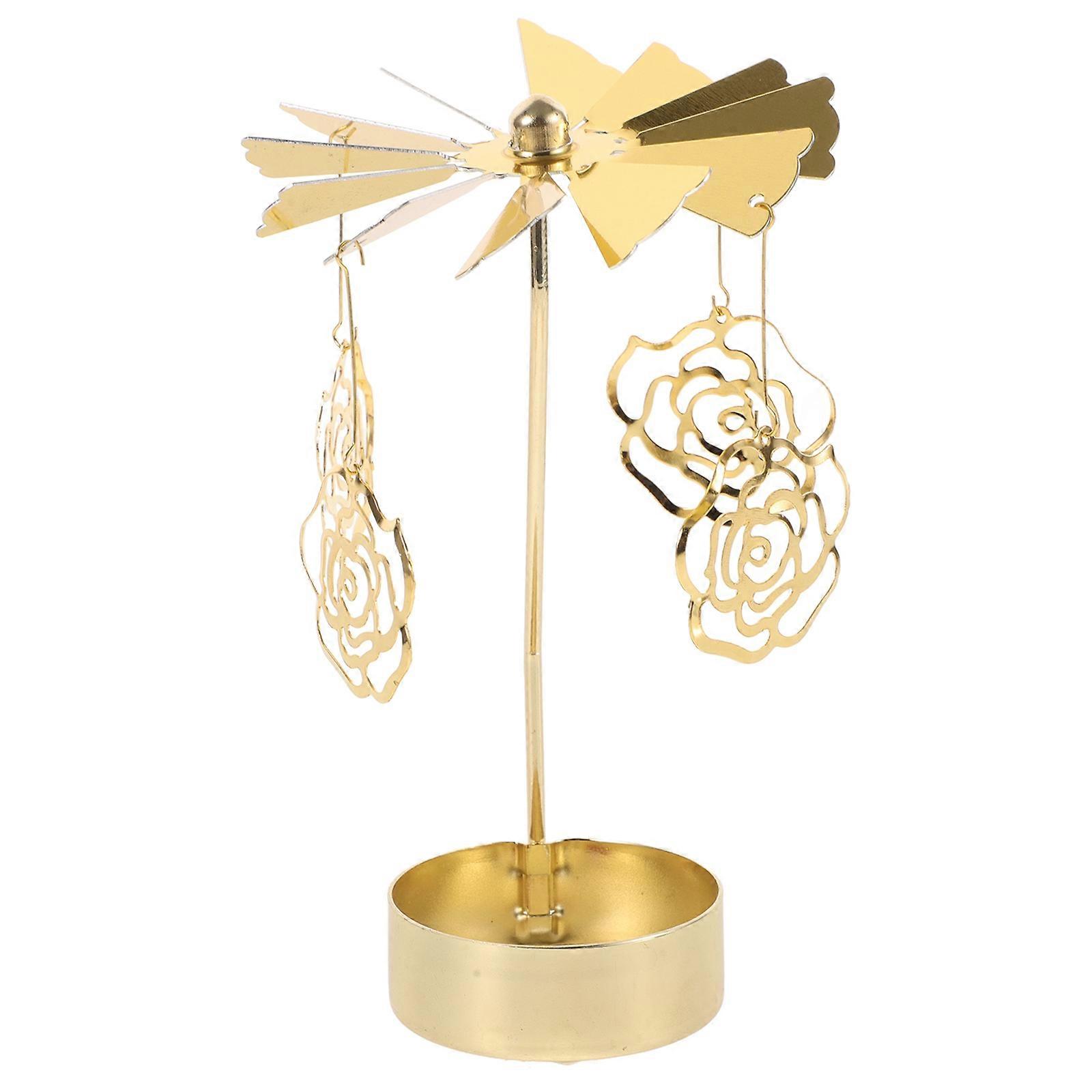 Candle Carousel Tray Romantic Rotating Display Candle Holder Golden 13.00X8.00X8.00CM For Weddings Birthdays Valentine's Day Table Centerpiece 1Pack