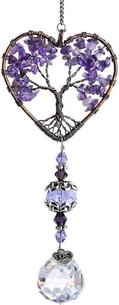 Suncatcher Window Hanging Tree of Life Heart Shaped Crystal Ball Prism Drop Pendant