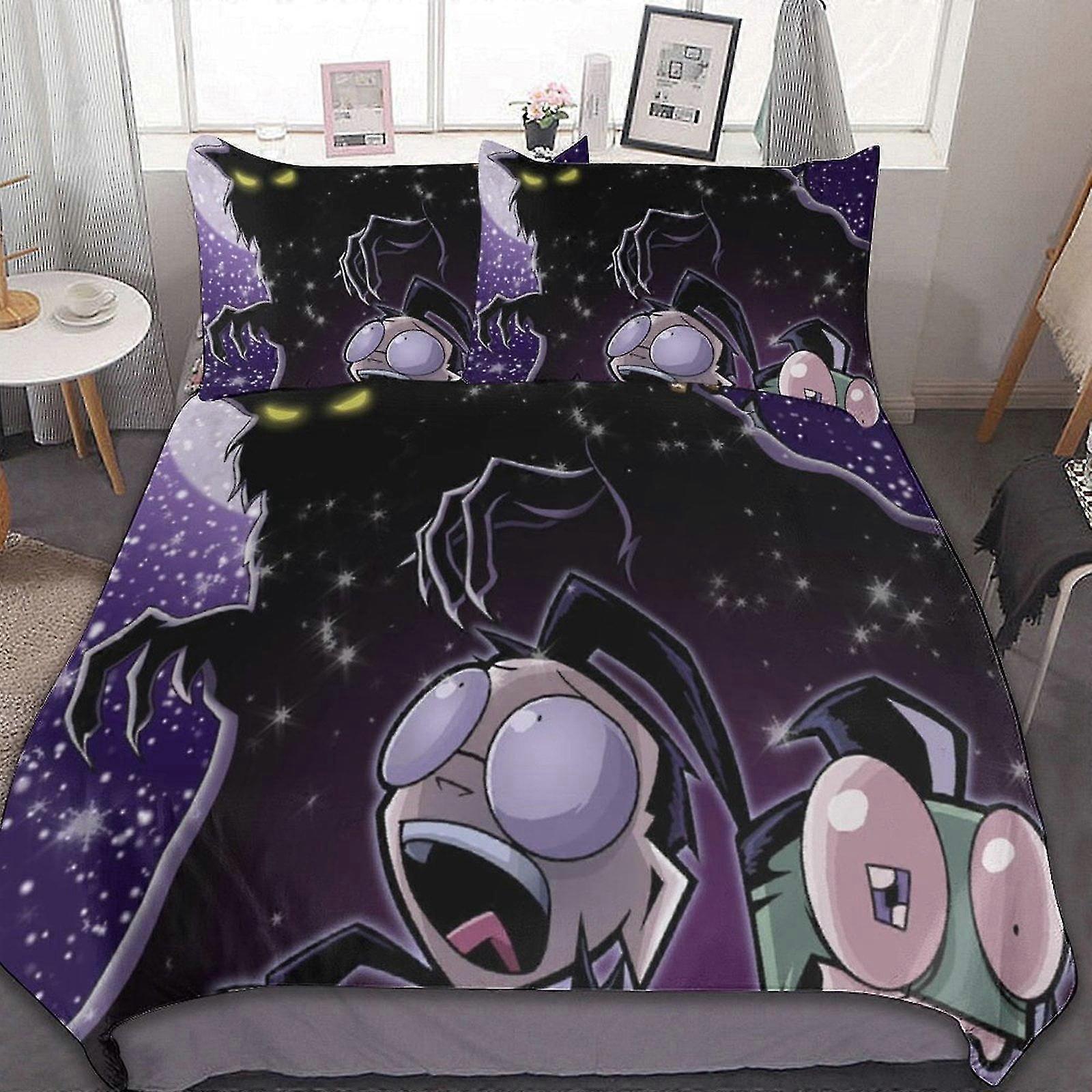 3 Pieces Bedding Sets for Invader Zim Show, Soft Comforter Sets for Bedroom Gifts with 1 Duvet Cover and 2 Pillowcases