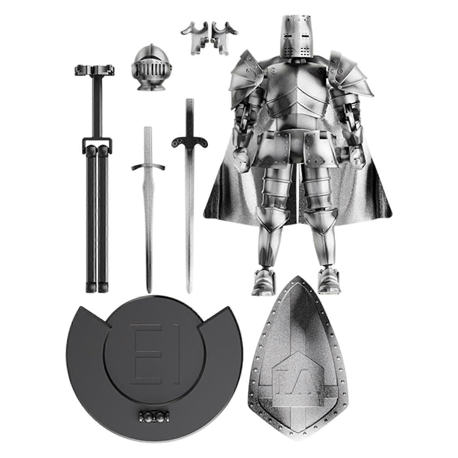 Knight Action Figure - Articulated Battle Robot, With Multiple Joints, Detachable Display Base, Deco Silver