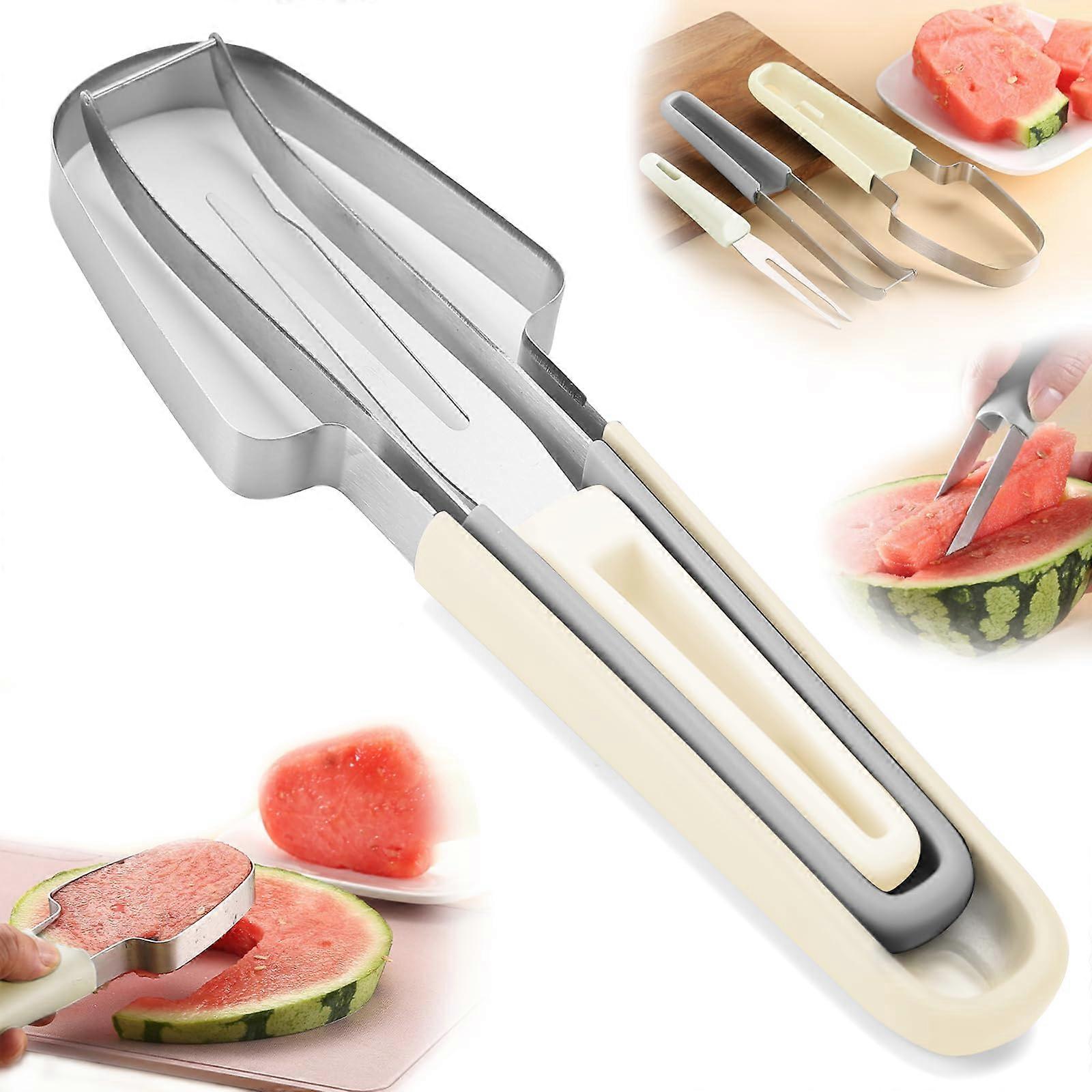 Watermelon Cutter 3-in-1 Melon Slicer Stainless Steel Fruit Knife with Fork Summer Watermelon Slicing Tool 2024 Model
