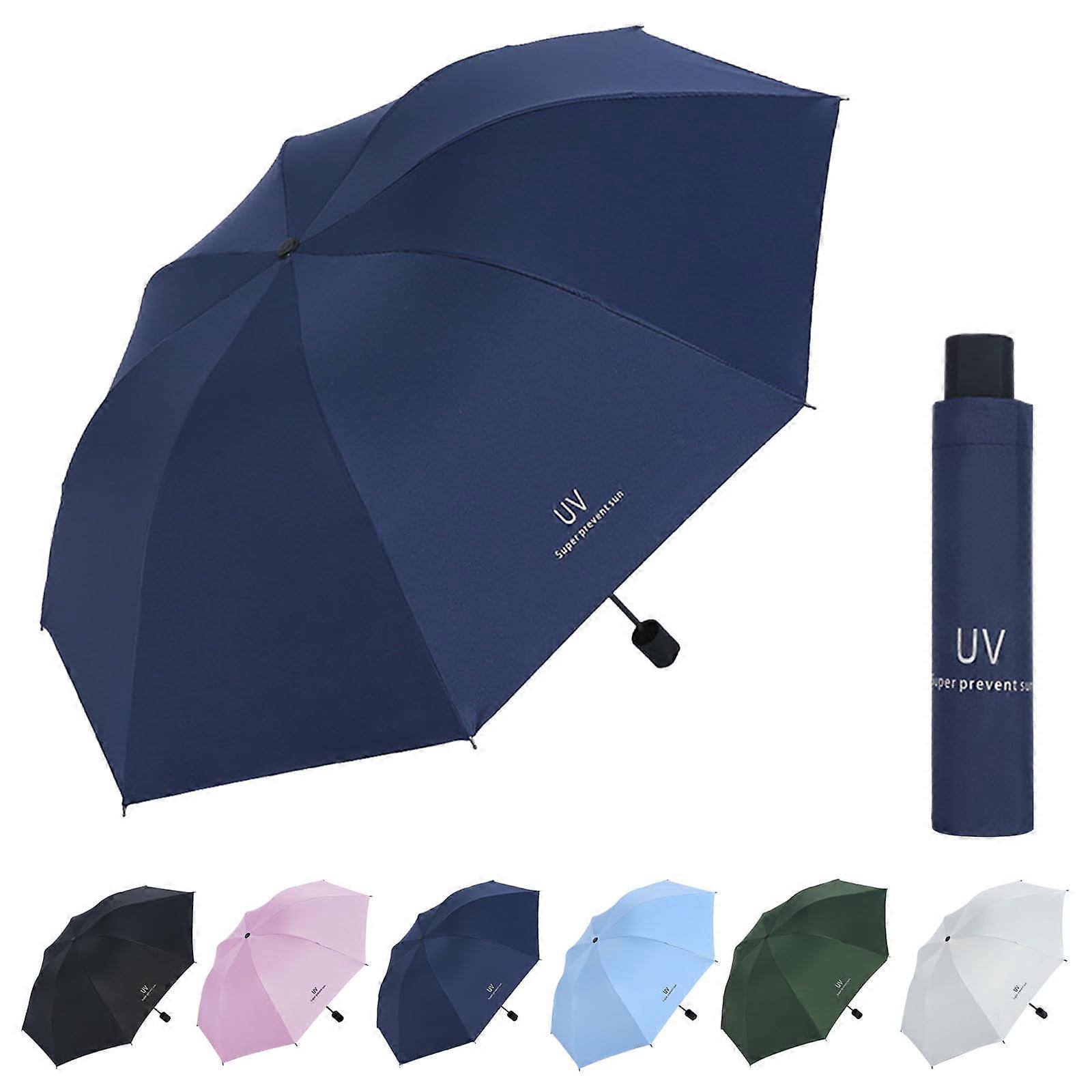 Mini Umbrella - Navy Pocket Umbrella with 8 Ribs, Windproof, Storm Resistant, UV Protection, Compact Folding Design
