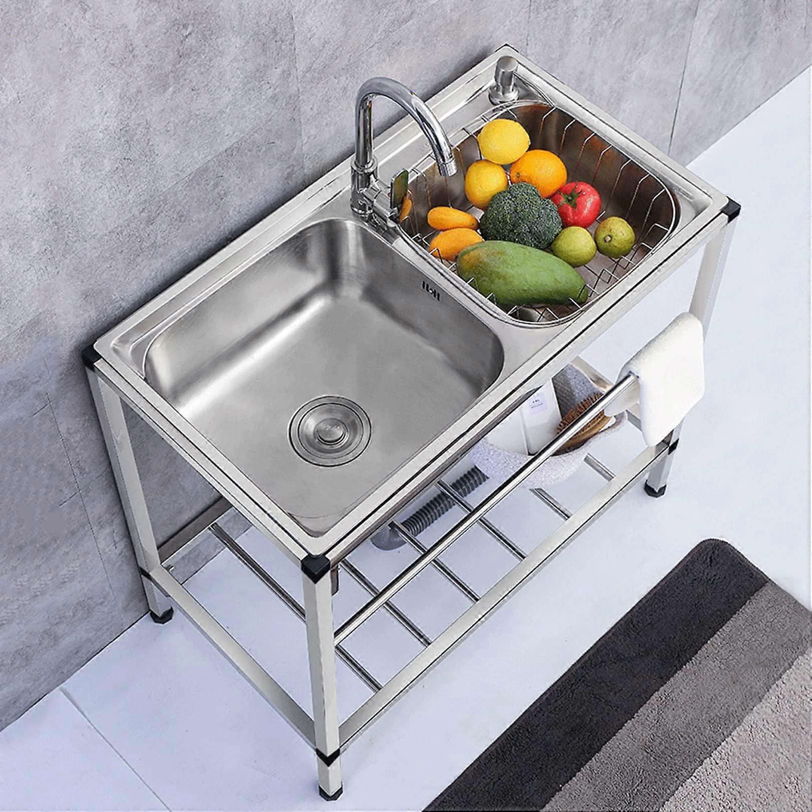 Commercial stainless steel double basin sink with stand360° swivel faucet