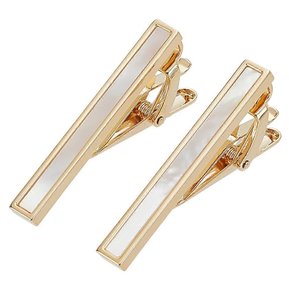 Pack of 2 Mother of Pearl K Gold Tie Clips for Men, Brass Tie Holder Clip Pin