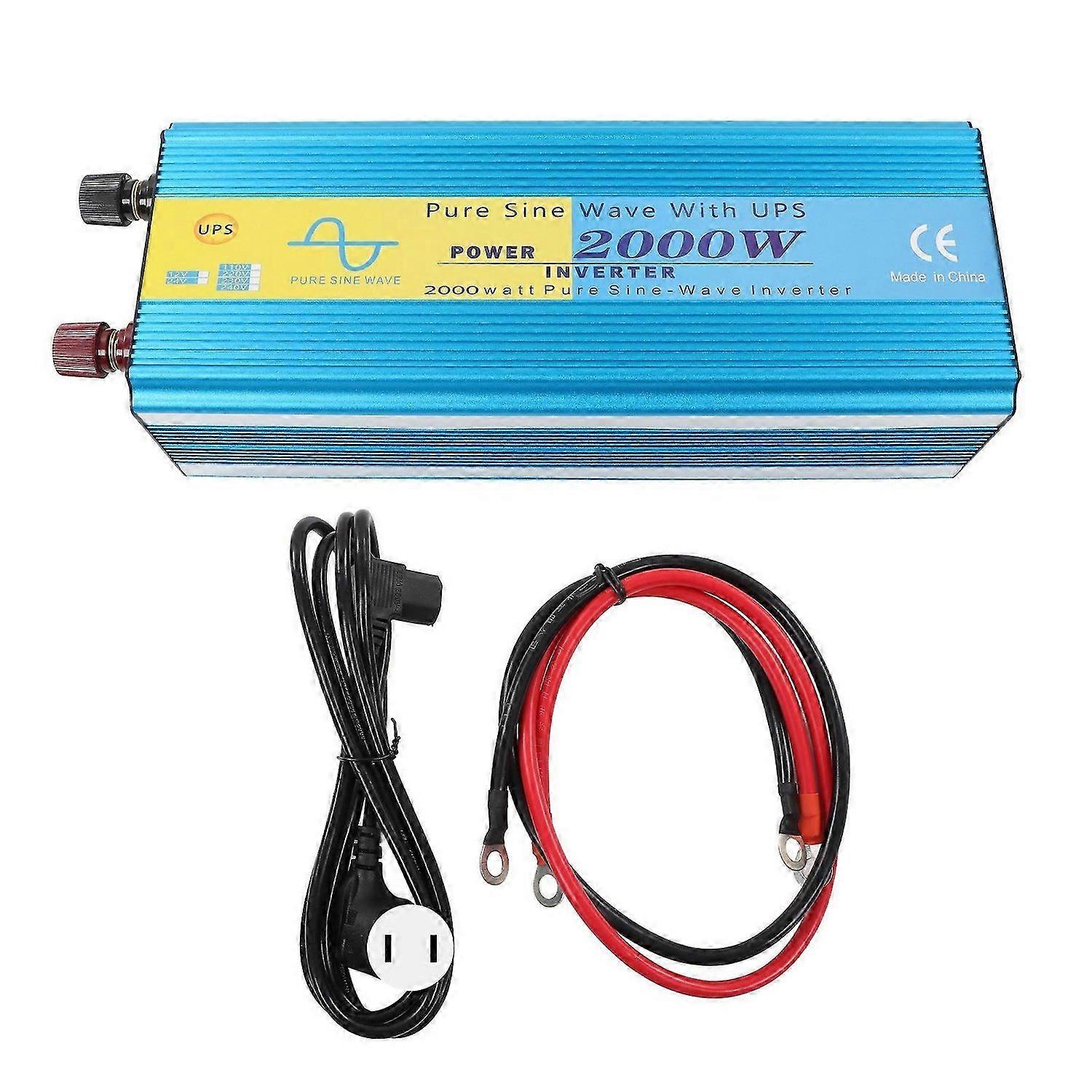 2000W Pure Sine Wave Power Inverter Dual AC Socket 5V 2.1A USB Port LCD Display Power Inverter for Home RV Car DC12V US Plug AC110V
