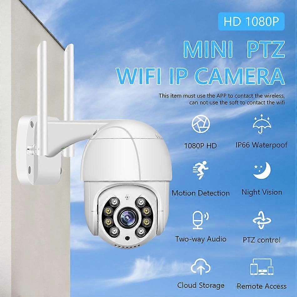 1080P PTZ Security 2MP Outdoor Waterproof WiFi Surveillance Camera with Night Vision Two Way o Motion Detective Remote Access