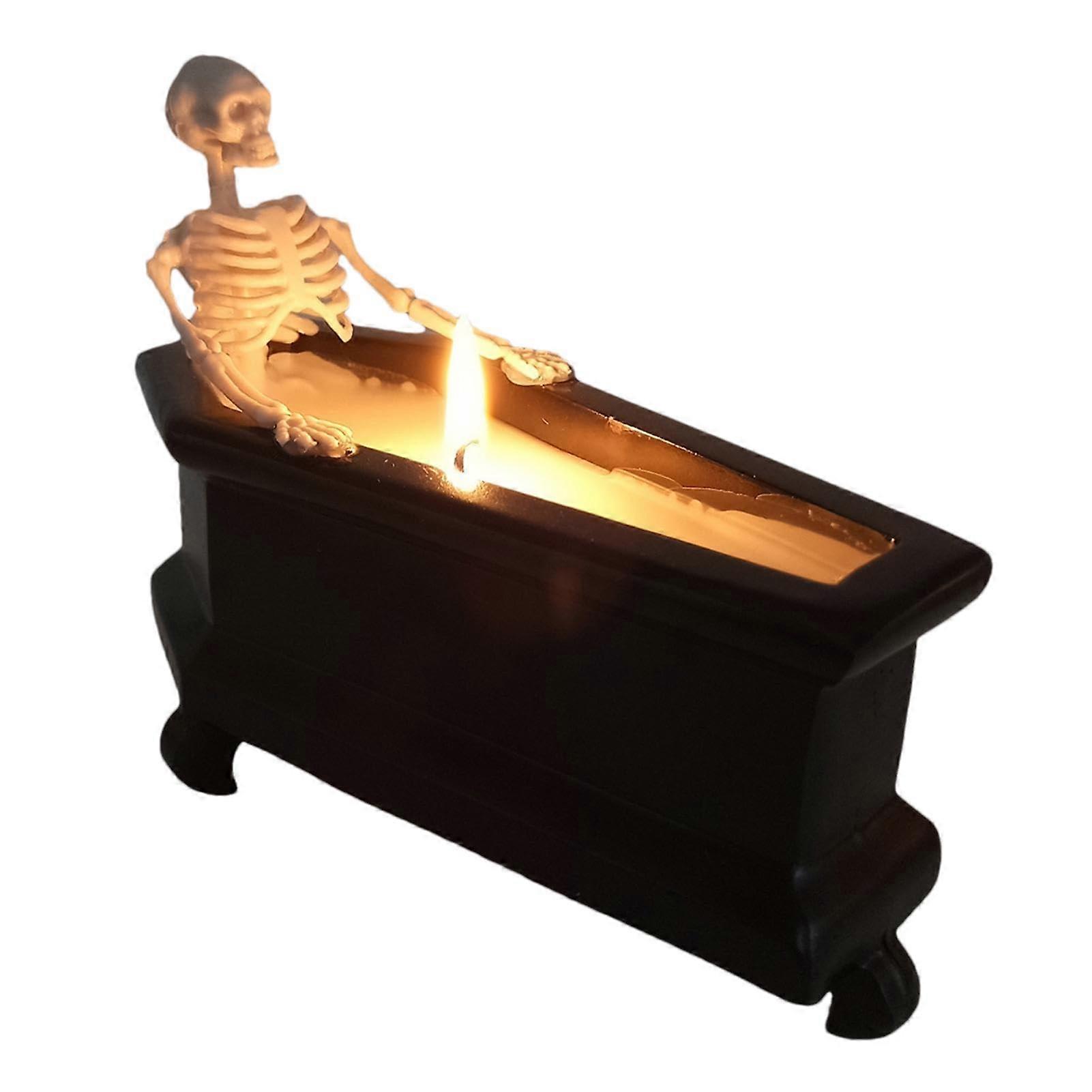 Skeleton Candle Gothic Skull Bathing Decoration, 360-Degree Rotating Design for Desks, Fireplaces, Walls, and Shelves
