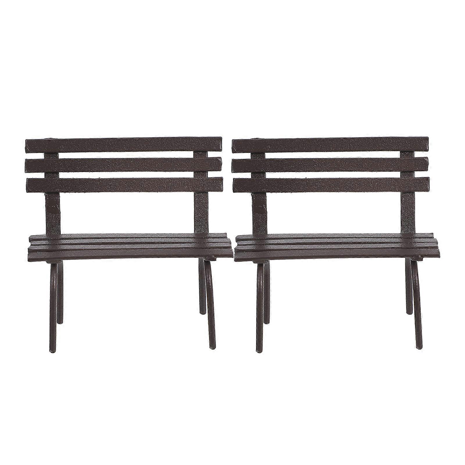 2pcs Miniature Park Bench Model, Detailed Mini Bench Ornament for Dollhouse, Garden, and Balcony Decor, Realistic Micro Landscape Accessory for
