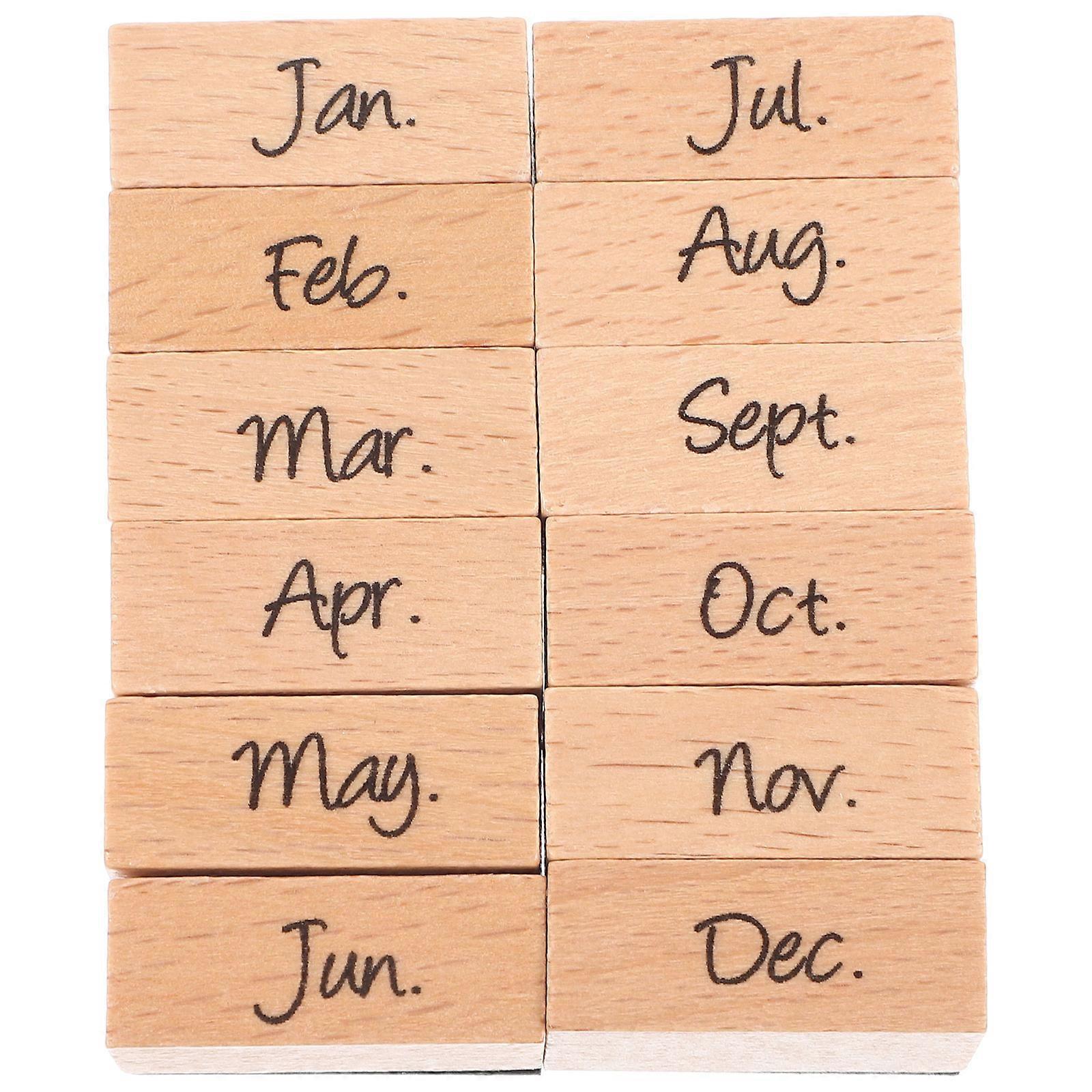 Scrapbooking Supply for Adults Small Stamps Month Stamp for DIY Handcraft 3.00X2.30X1.20CM Brown Color 12Pcs