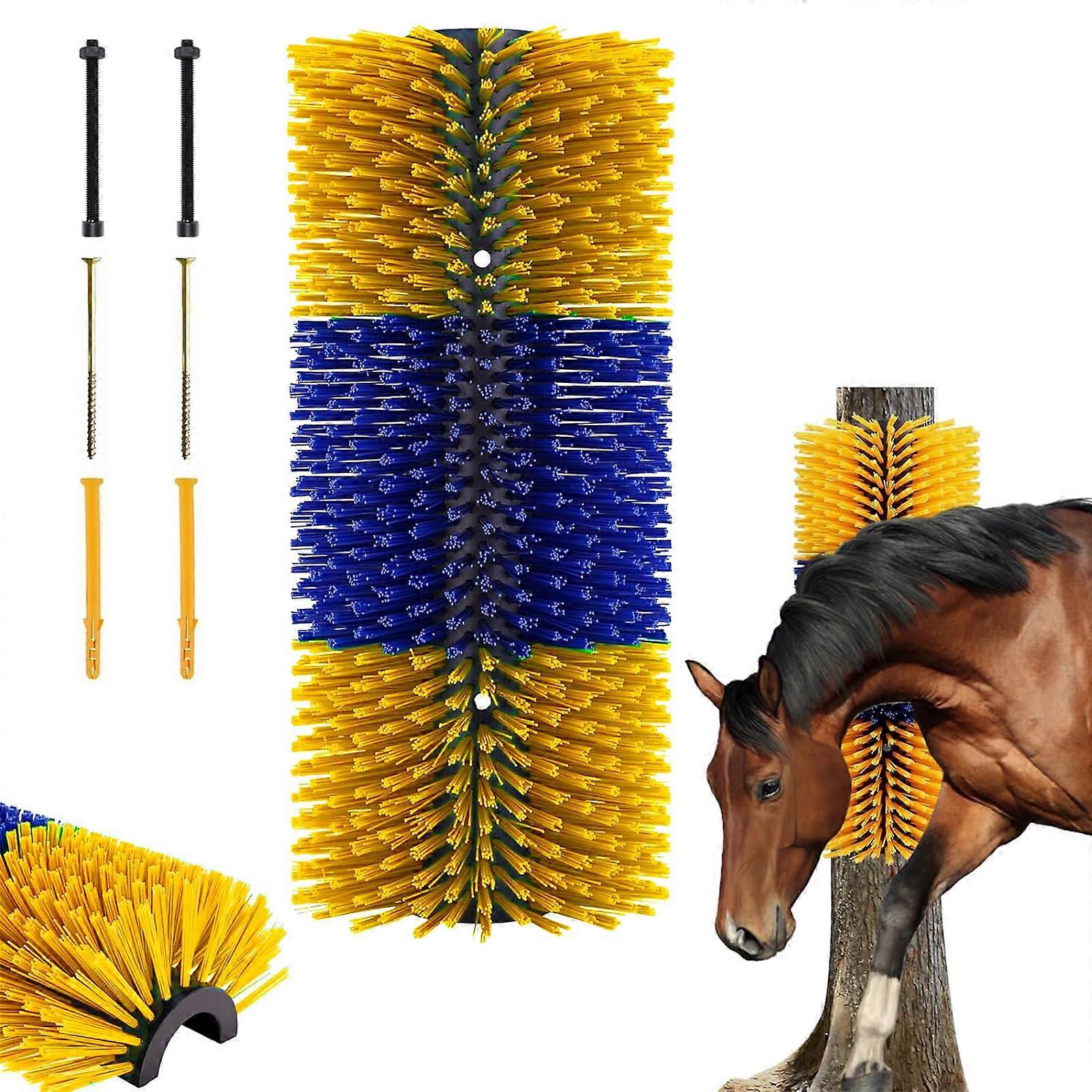Scratch Brush for Horse Cow Sheep Hippo, Nylon Massage Brush with 4 Screws, Blue Yellow Universal Scratching Mat