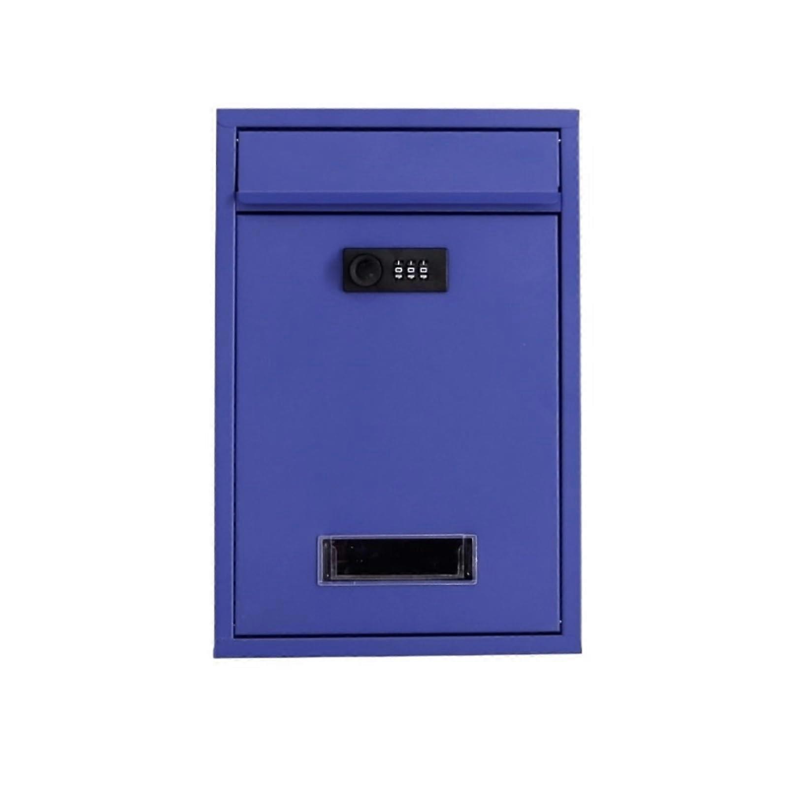 Post Box With Lock, Wall Mounted Metal Letter Box, Steel Lid, Secure Mail Delivery, 19 x 24.6 cm, Blue