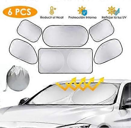 6Pcs Car Windshield Sun Shade Set Silver Coated Double Loop Automotive Sunshade Sun Blocker Kit