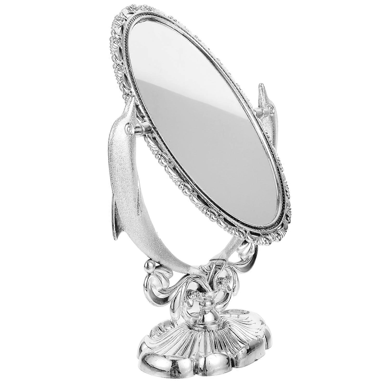 Double Sided Makeup Mirror with Swivel Base for Desk or Dressing Table Home Use Silver