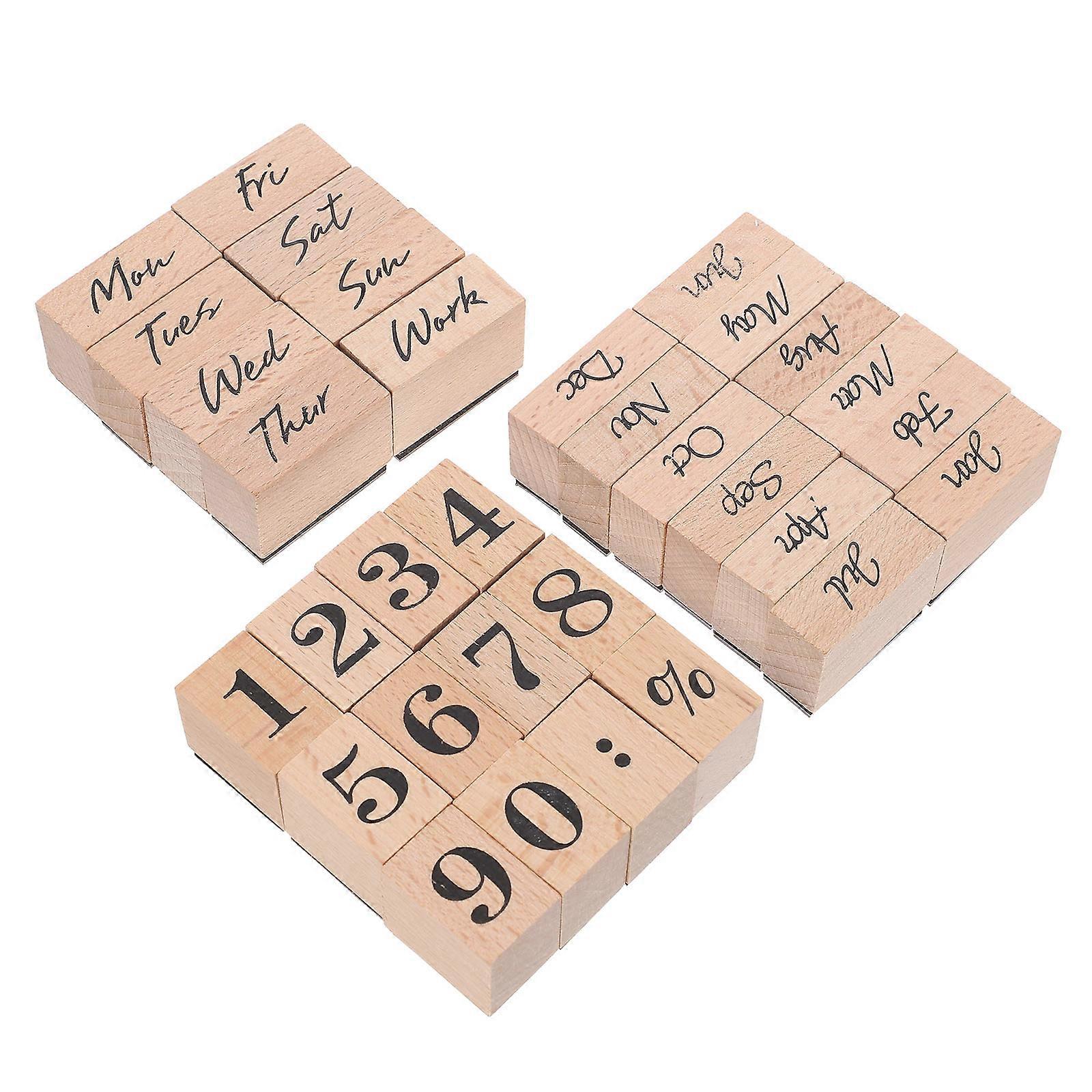 24pcs Wooden Date Stamp Set with Month & Week Number Designs for DIY Scrapbooking, Card Making & Crafting – Natural Wood Stamps for Stylish Cards,