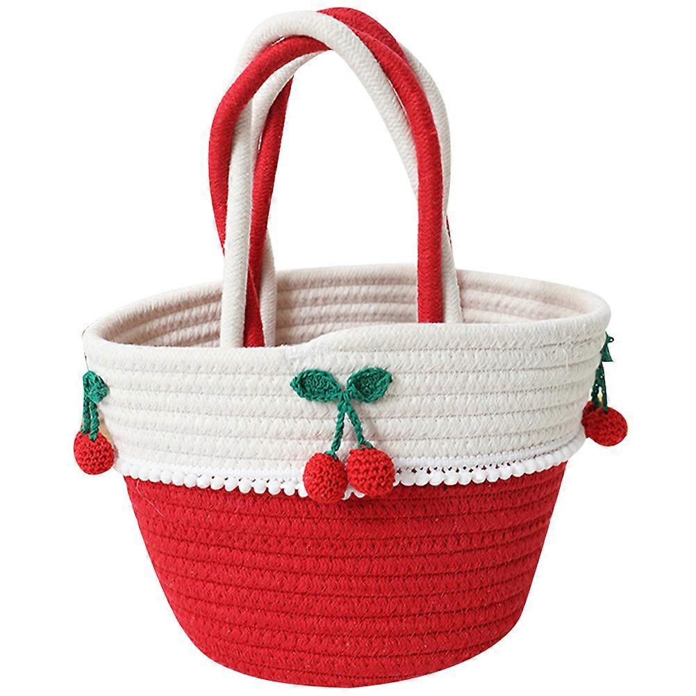 Woven Storage Basket with Cherry Blossom Lace Cotton Rope Tote – Versatile Home Organizer for Sundries & Pet Accessories, Elegant Design