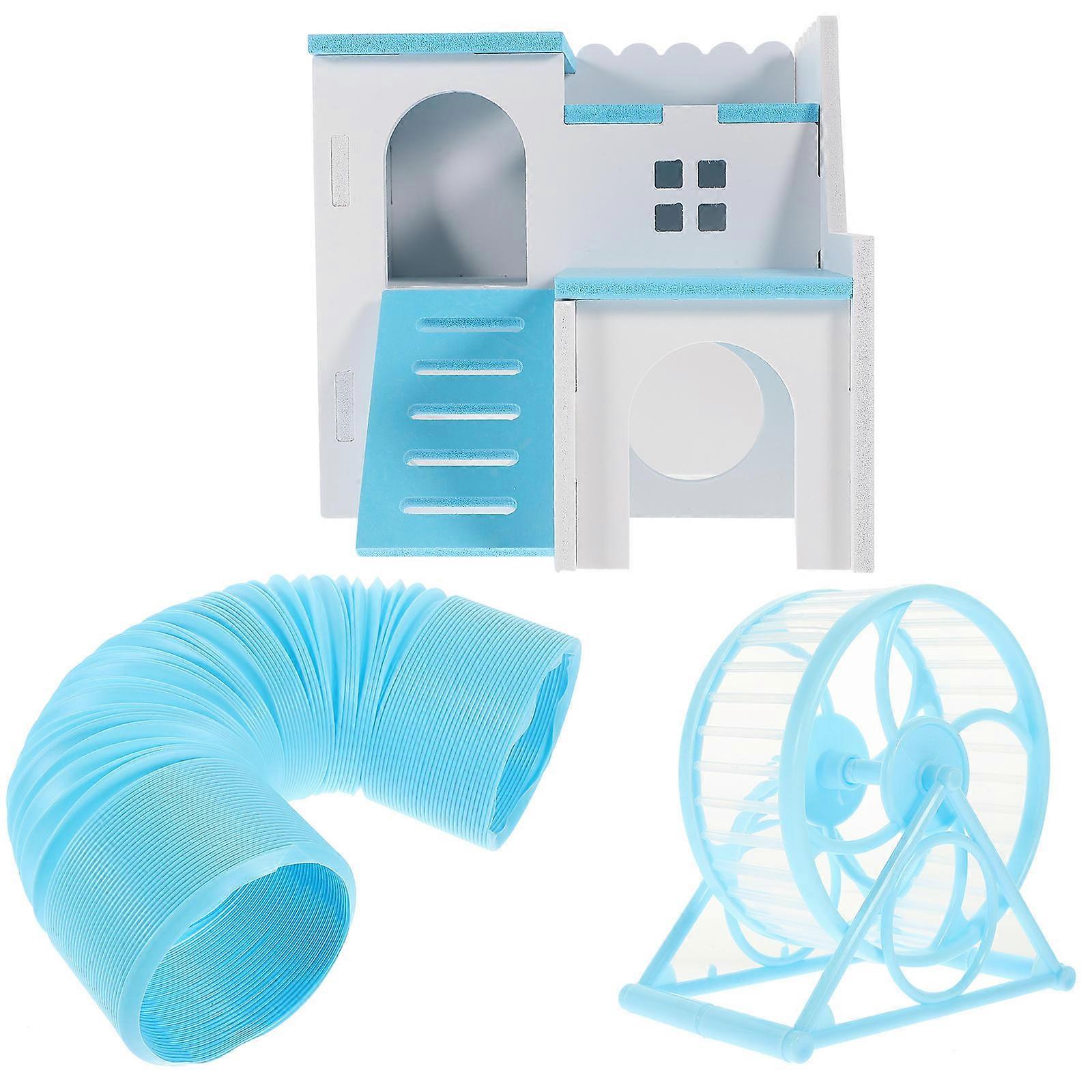 Skyblue Hamster Toy Set with Durable Wood and Plastic Design for Pet Use Multifunctional House and Tunnel Easy to Clean