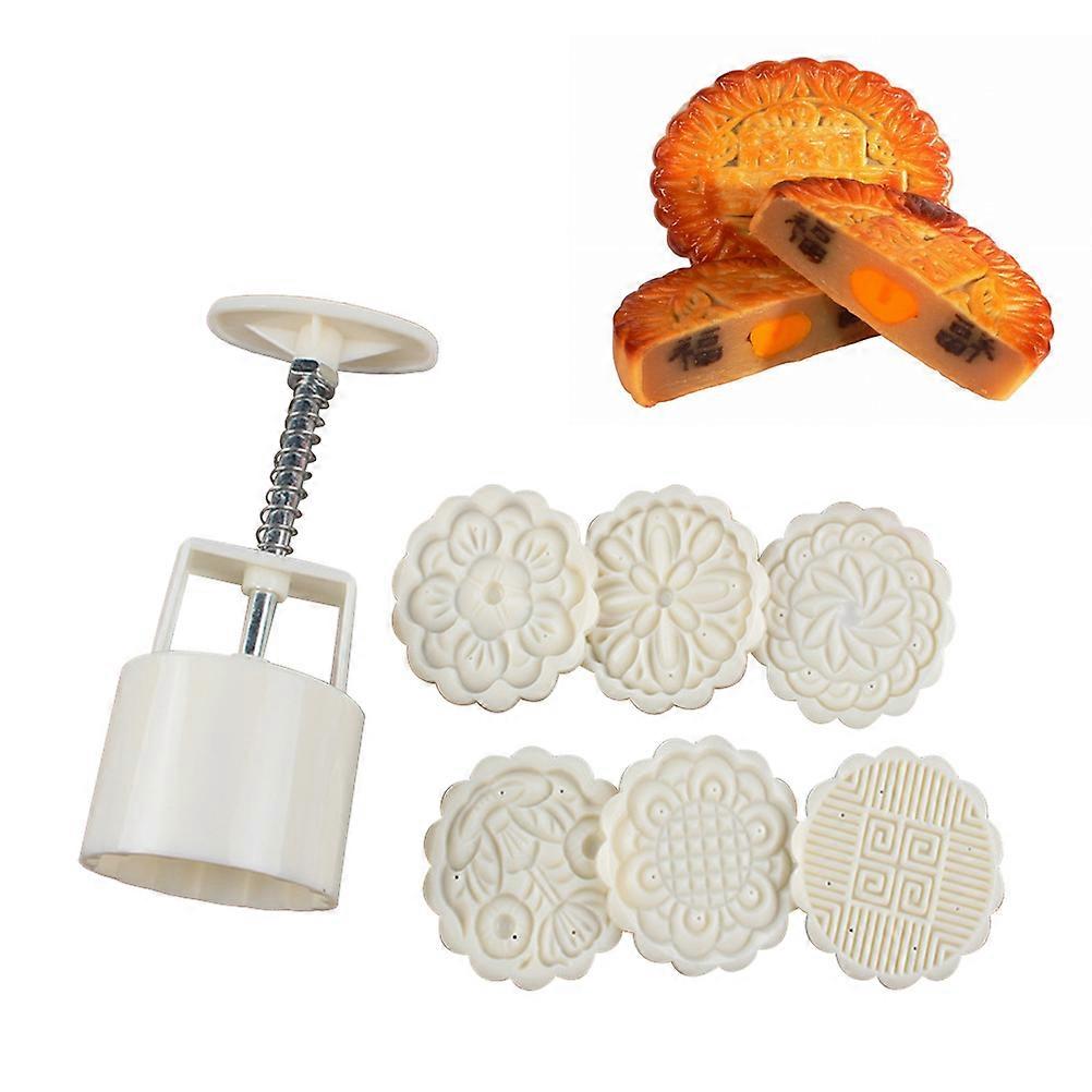 Ivory ABS Moon Cake Mold Set of 6 Stamps Perfect for Kitchen Use and Decorating Small Tools