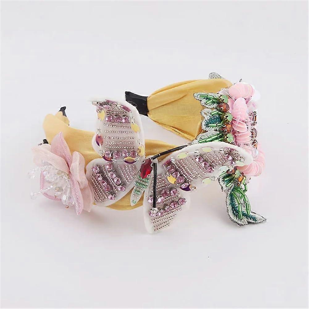 quality decorative hairband with sequin flower, 3D patches (Yellow)