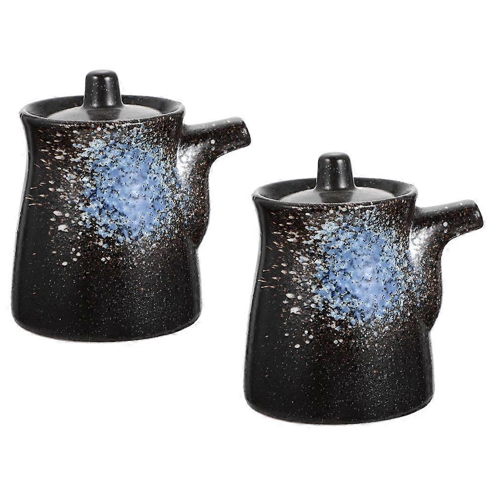 Ceramic Soy Sauce Dispenser for Storing with Black Color Practical Kitchen Tool Perfect Size 2pcs