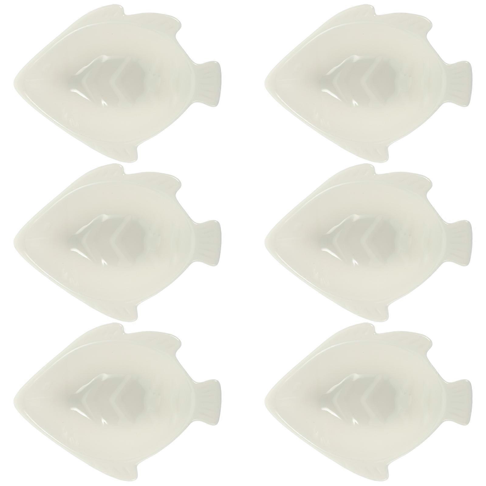 6Pcs Fish-Shaped Ceramic Sauce Bowls for Appetizer Serving White