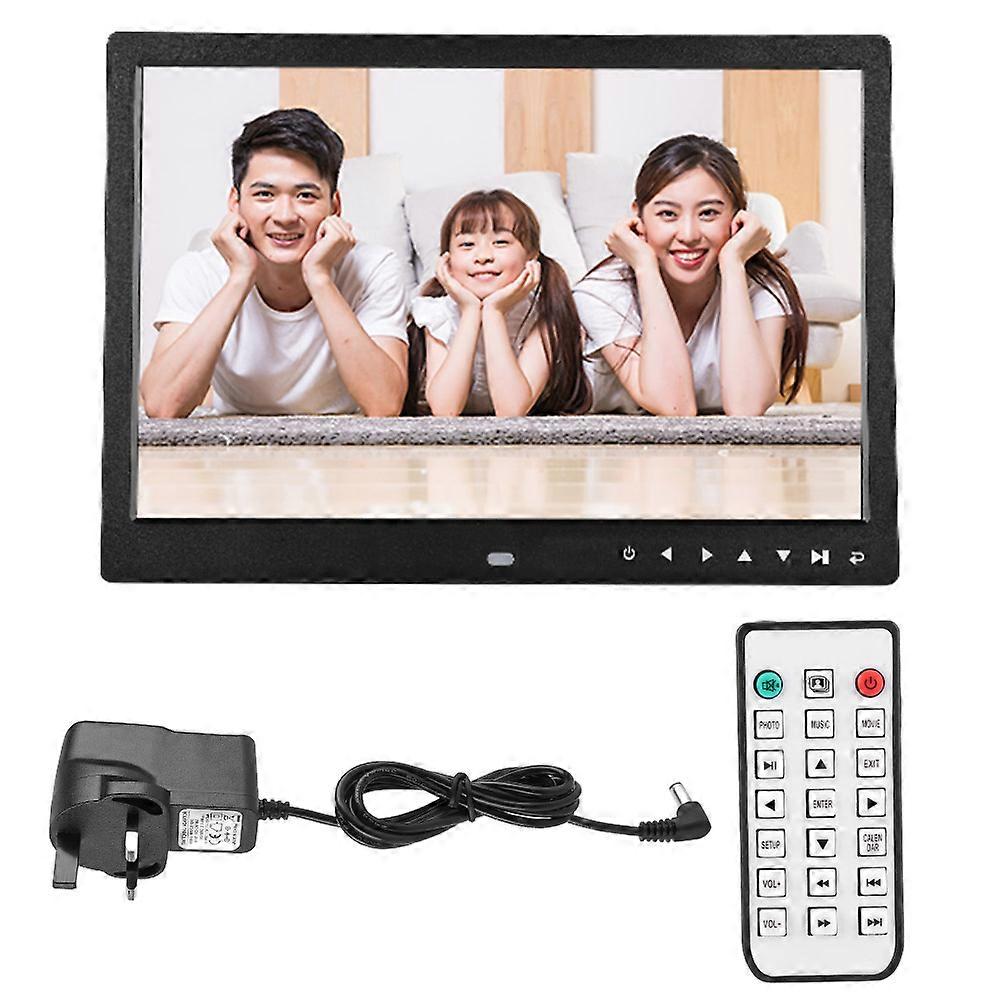 13'' Portable 1080P HD Digital Photo Frame Clock Movie Player Album Remote Controller(Black UK)